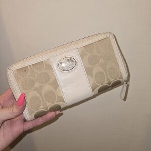 Coach Beige and Cream Signature Wallet